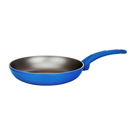 NutriChef 11'' Large Fry Pan - Non-Stick Stylish Kitchen Cookware with Light Gray Inside and Blue Outside