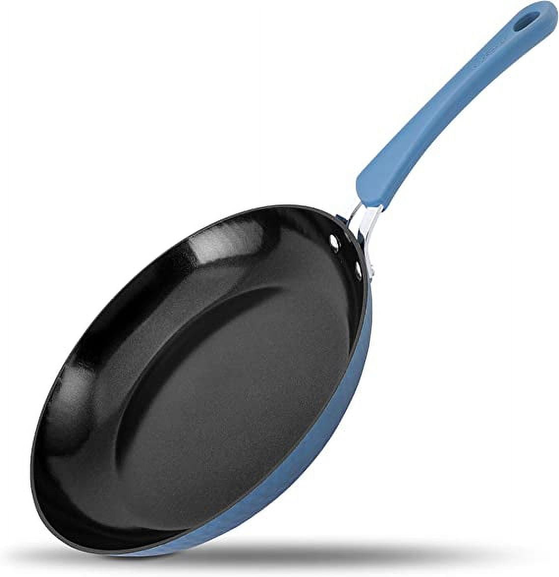 Nutrichef 14 in. Ceramic Non-Stick Frying Pan in Blue with Lid