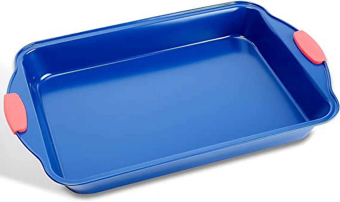 NutriChef 18" Blue Non-Stick Carbon Steel Loaf Pan with Red Silicone Handles