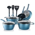 thumbnail image 1 of NutriChef 11 Piece Nonstick Diamond Pattern Kitchen Cookware Set, Royal Blue, 1 of 3