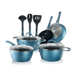 Mainstays Ceramic Nonstick 12 Piece Cookware Set, Blue Linen, Hand