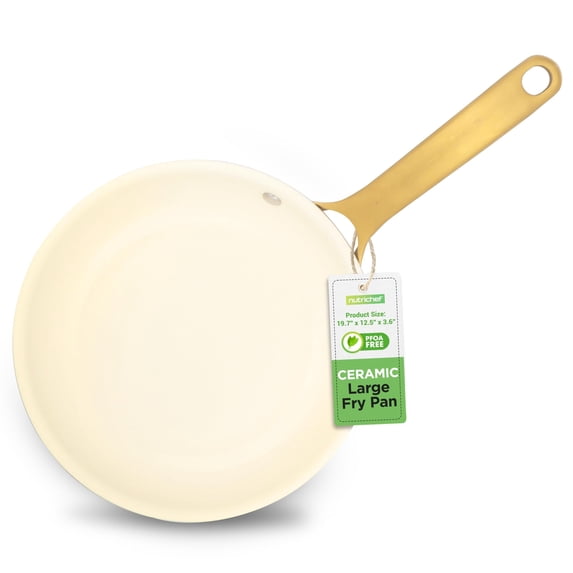 NutriChef 12" Large Ceramic Fry Pan - Non-Stick Ceramic Coated Skillet with Stylish Titanium Handle, Durable, Easy to Clean, Professional Cookware