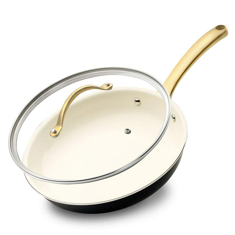 NutriChef 12 Large Fry Pan - Large Skillet Nonstick Frying Pan with Golden  Titanium Coated Silicone Handle, Ceramic Coating