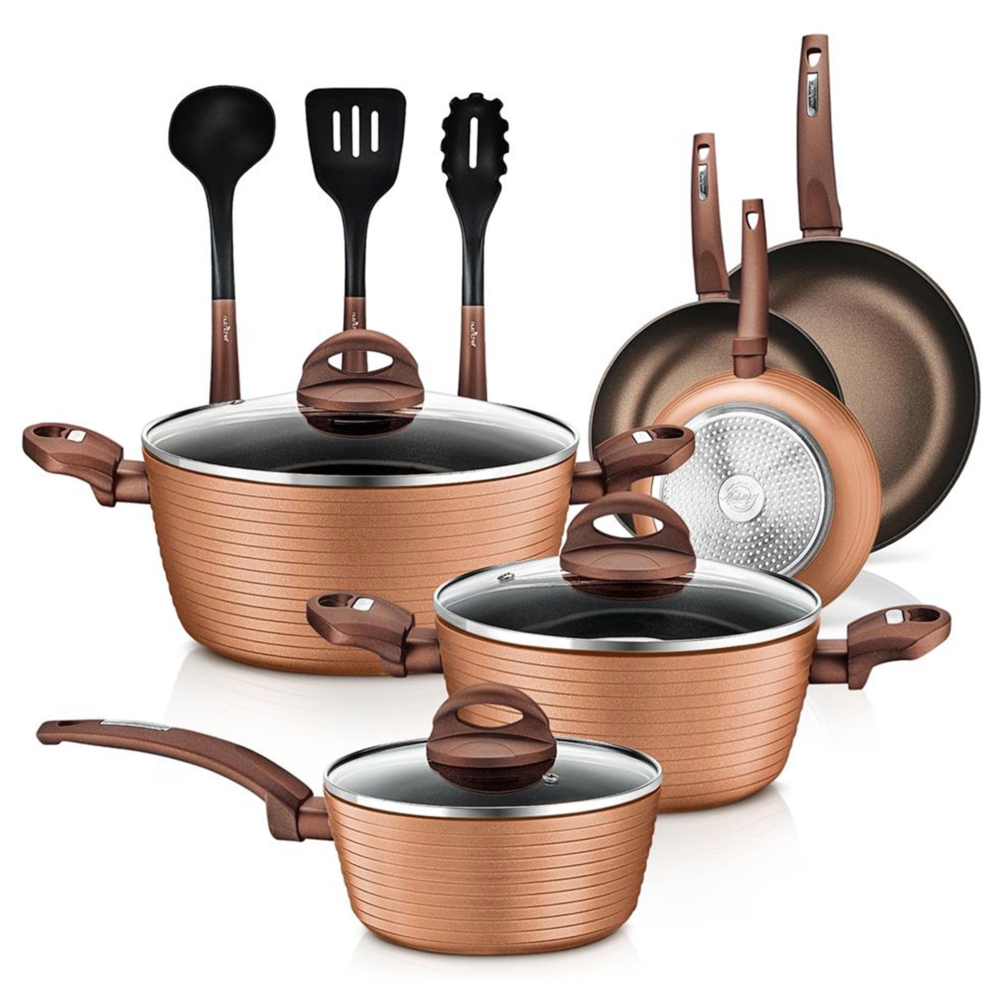 NutriChef 12-Piece Brown Nonstick Aluminum Cookware Set