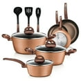 thumbnail image 1 of NutriChef 12 Piece Kitchenware Pots & Pans Set - Stylish Kitchen Cookware, Non-Stick Coating Inside & Outside + Heat resistant Lacquer Outside, Coffee Inside and Brown Outside, 1 of 7