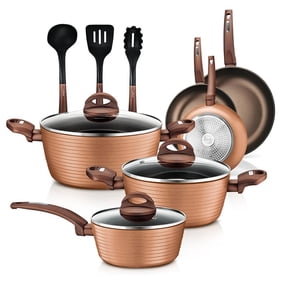 NutriChef 12 Piece Kitchenware Pots & Pans Set - Stylish Kitchen Cookware, Non-Stick Coating Inside & Outside + Heat resistant Lacquer Outside, Coffee Inside and Brown Outside