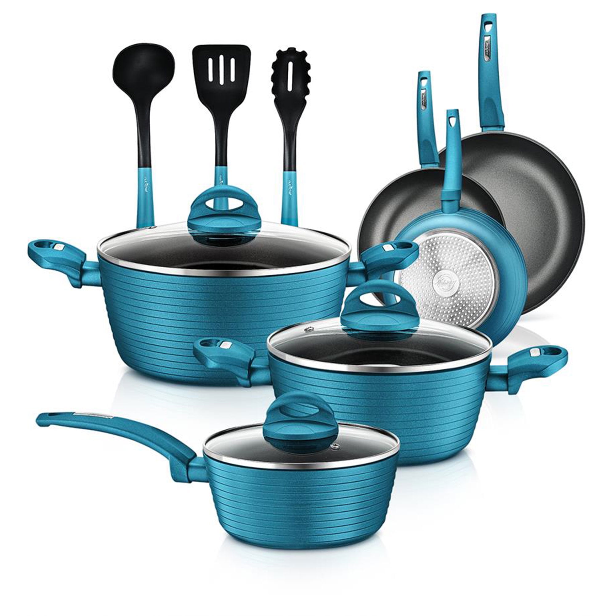 NutriChef 12 Piece Nonstick Home Cookware Set w/ Lids & Cool Touch Handles