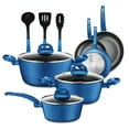 thumbnail image 1 of NutriChef 12pc Pots & Pans Set - Stylish Kitchen Cookware, Non-Stick Coating, Light Gray Inside and Blue Outside, 1 of 7