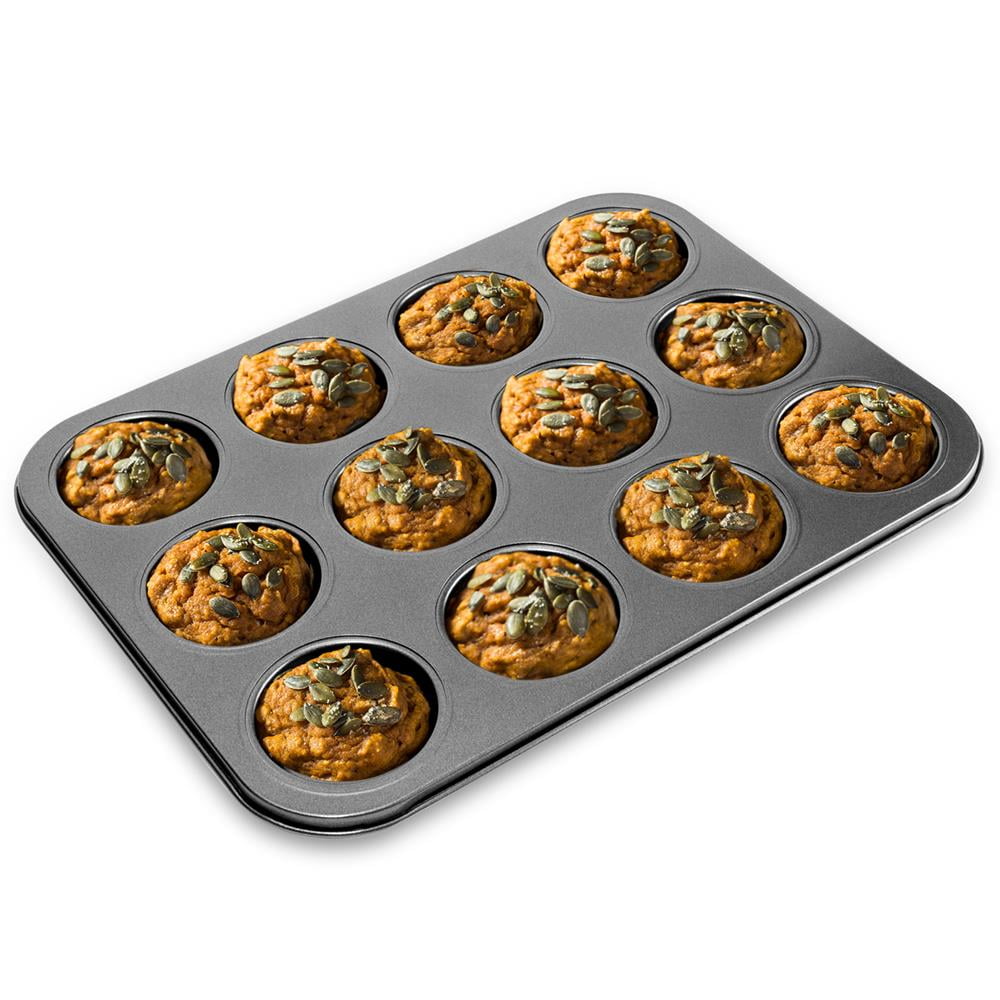 NutriChef 12 Cup Nonstick Gray Carbon Steel Muffin Pan