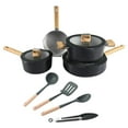 thumbnail image 1 of NutriChef 14-Piece Non-Stick Ceramic Cookware Set - Induction Safe Pots and Pans with Glass Lids, Cool-Touch Handles, Even Heat Distribution, Dishwasher Safe, Includes Ladle, Tong, Spatula (Black), 1 of 4
