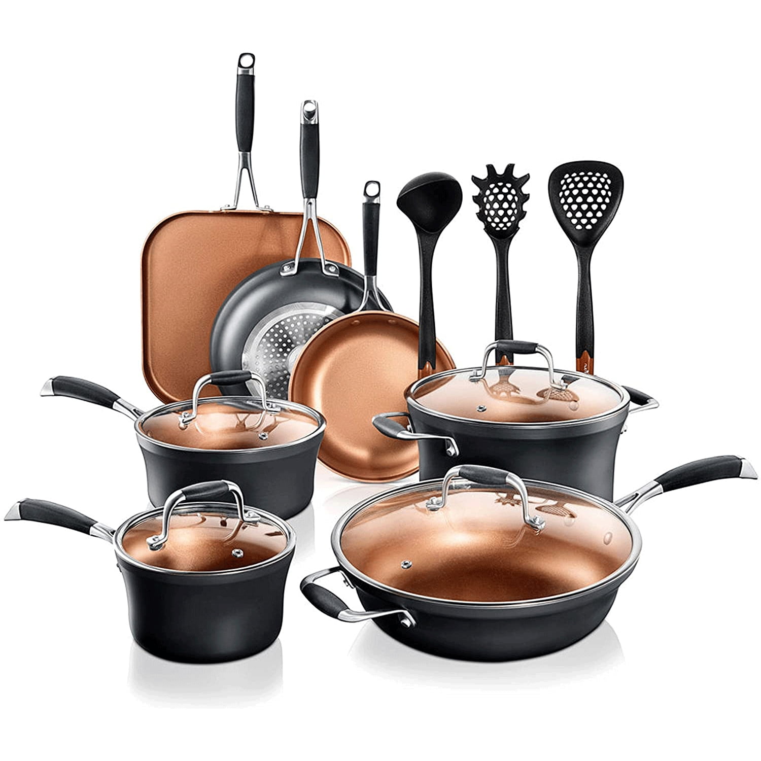NutriChef 14-Piece Copper Non-Stick Aluminum Cookware Set