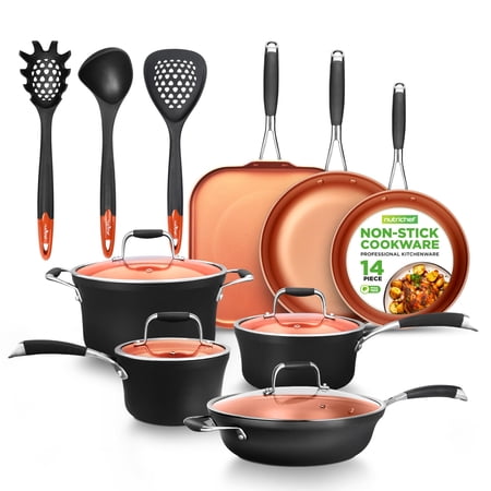 NutriChef 14 Piece Nonstick Ceramic Kitchen Cookware Pots and Pans Set