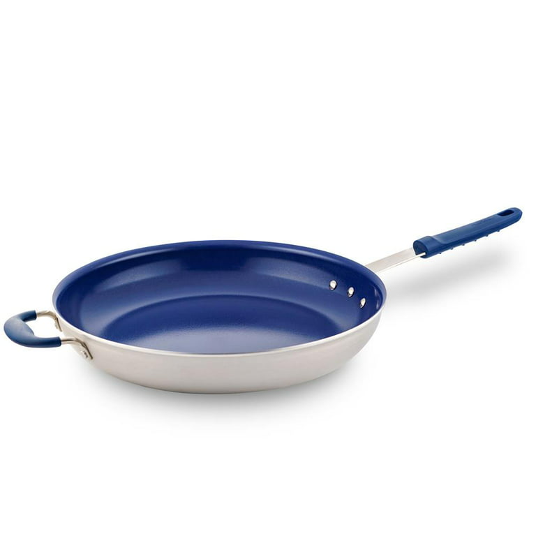 NutriChef 14 Fry Pan With Lid - Extra Large Skillet Nonstick Frying Pan  with Silicone Handle, Ceramic Coating, Blue Silicone Handle,  Stain-Resistant