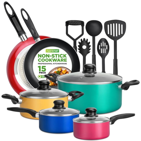 NutriChef 15 Piece Kitchenware Pots & Pans Non-Stick Cookware Set