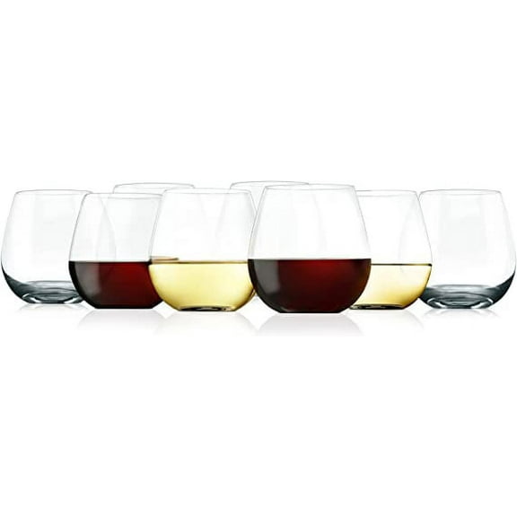 NutriChef 15oz Stemless Wine Glasses 8 Ultra-Thin Elegant Red & White Wine Crystal Glass Drinkware