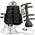 thumbnail image 1 of NutriChef 17pcs Black Stackable Pots and Pans Set, Nonstick Induction Cookware, Space Saving Cookware, Easy Clean, Ideal For RV and Camper, Includes a Foldable Steamer Basket and Cooking Utensils, 1 of 6