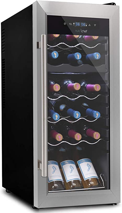 NutriChef 18 Bottle Dual Zone Stainless Steel Freestanding Wine Cooler