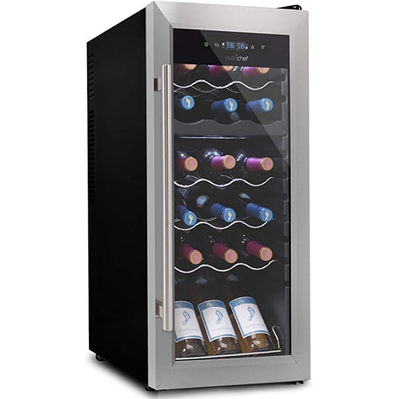 NutriChef 18 Bottle Dual Zone Cooler for Wines Chiller, Freestanding Compact Countertop Mini Fridge