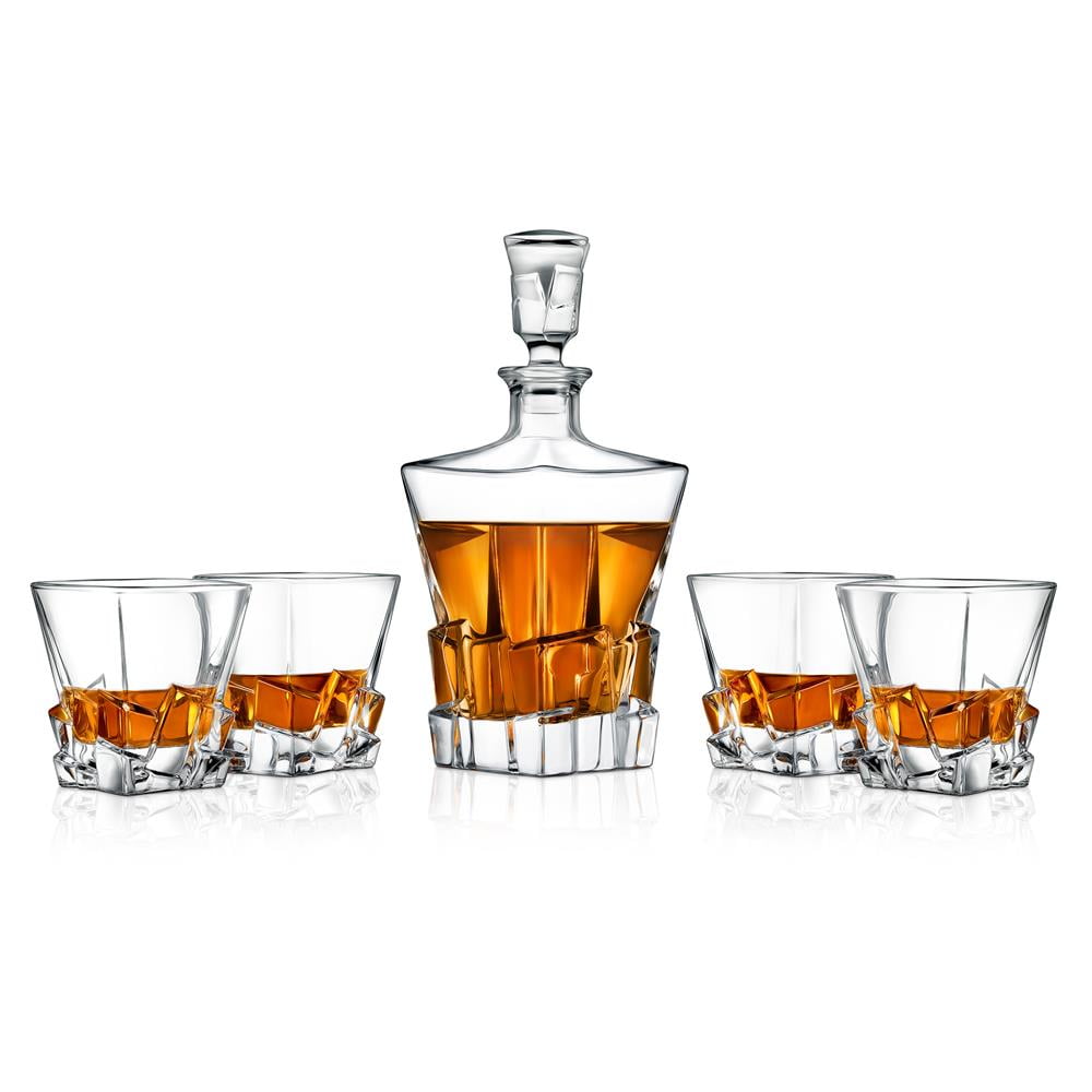 Elegant Crystal Whiskey Decanter Set with Four Glasses