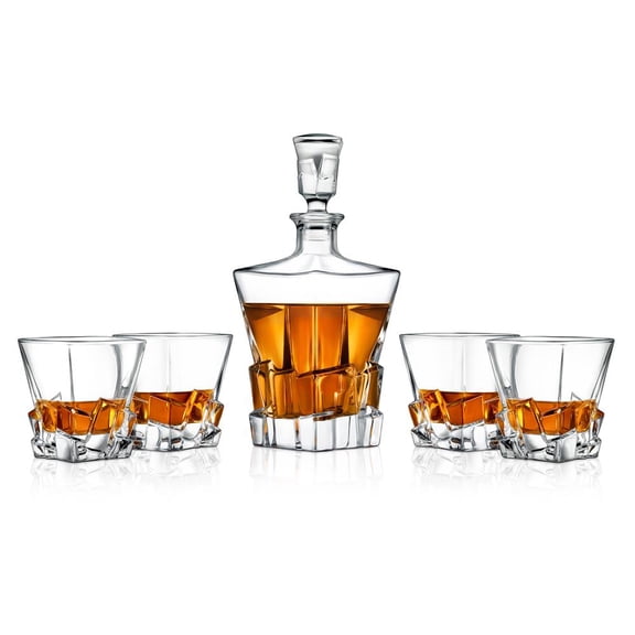 NutriChef 1ml Home Bar Whiskey Decanter Glass Decanter Aerator Set W/ Four 800ml Whiskey Glasses