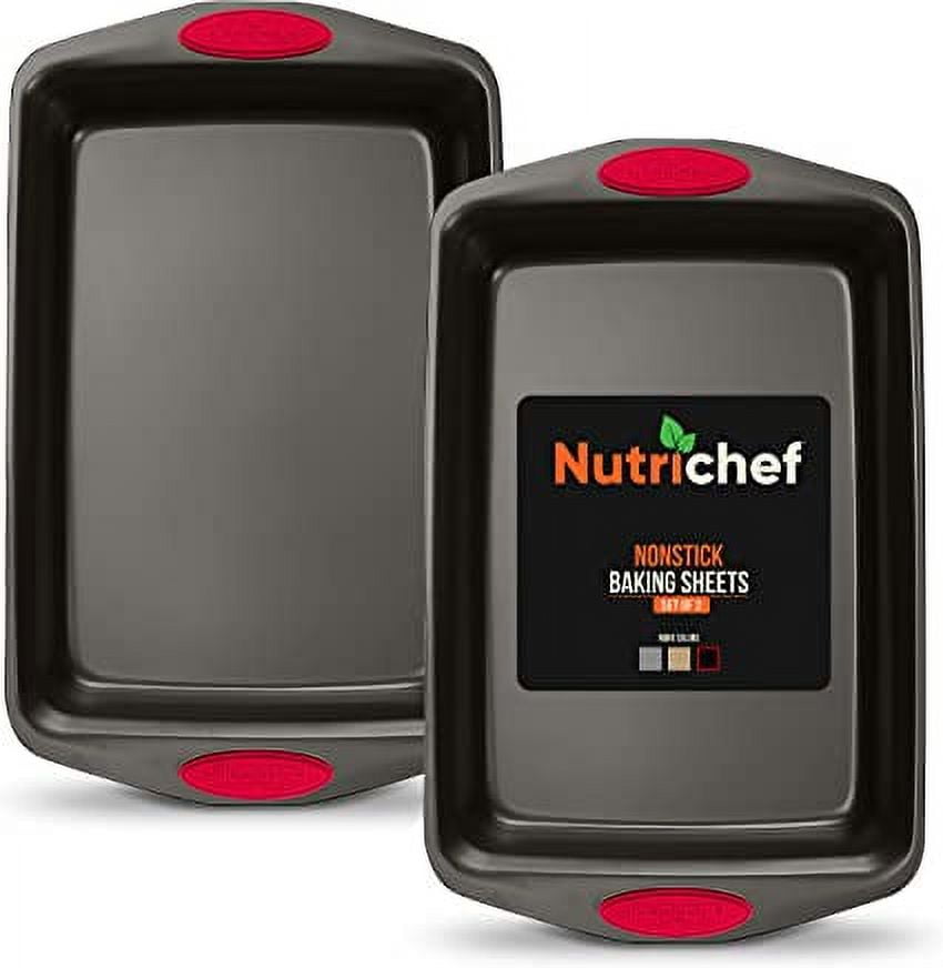 NutriChef Black Nonstick Carbon Steel 2-Piece Baking Sheet Set