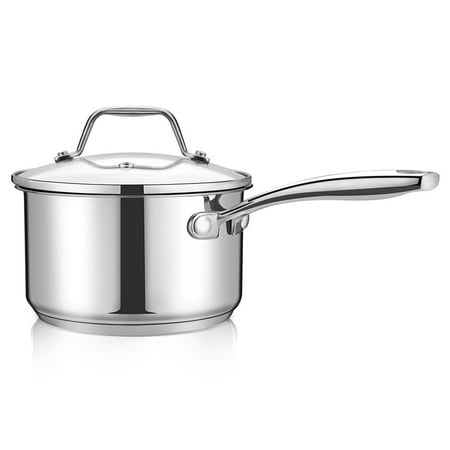 NutriChef 2-Quart Stainless Steel Saucepan - 18/8 Food Grade Heavy Duty Cookware W/ See Through Lid