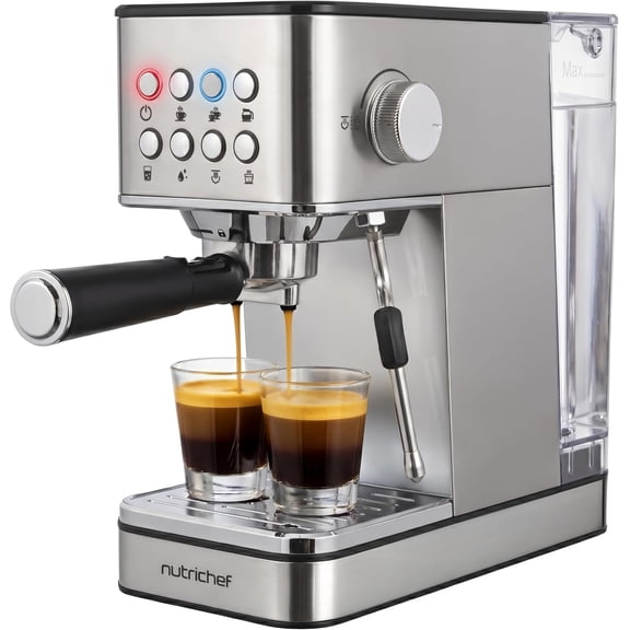 NutriChef 20-Bar Espresso Machine with Milk Frother, 1.8 Qt Removable Water Tank, Stainless Steel Coffee Maker for Espresso, Cappuccino, Latte & Americano