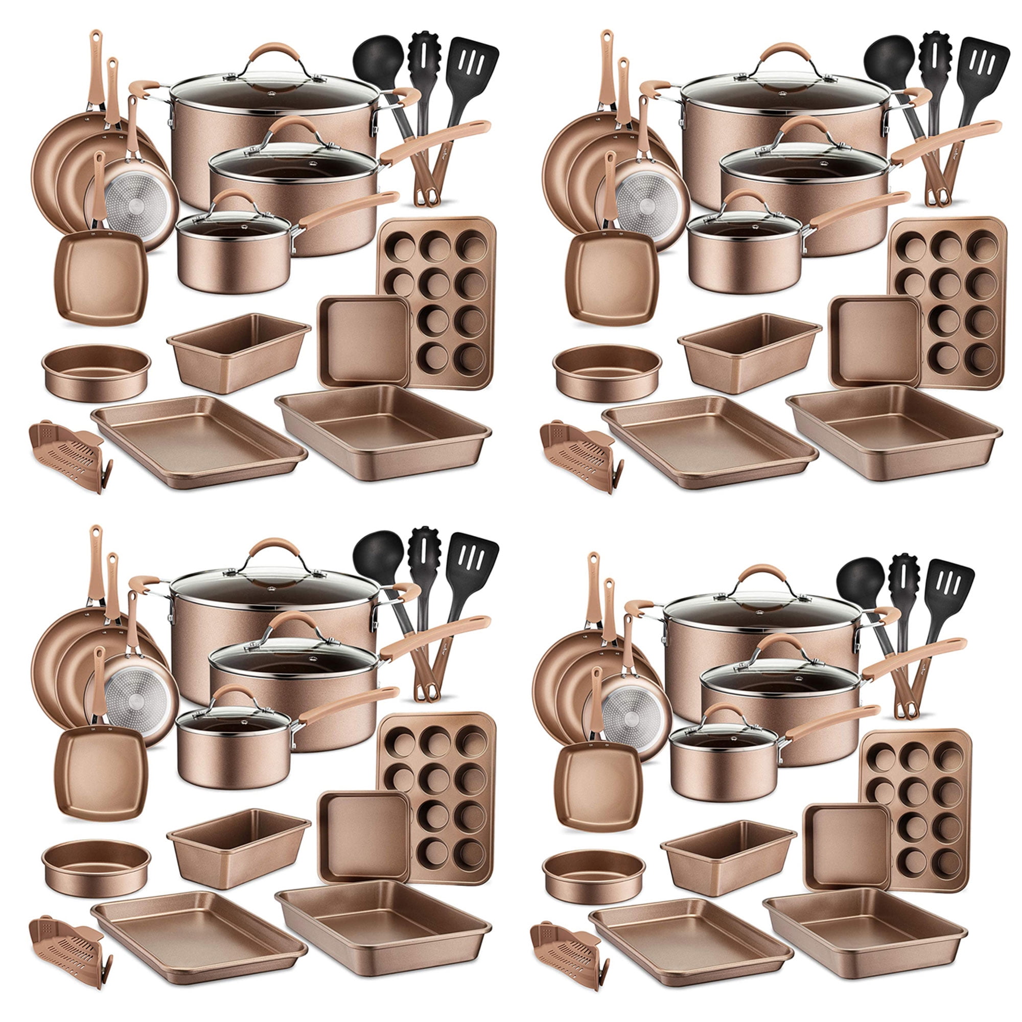 Nutrichef 11 PC Nonstick Diamond Kitchen Cookware Pot & Pan Set, Gray (2 Pack)