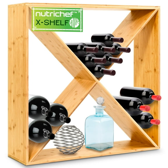NutriChef 24 Bottle Wine X Rack Shelf Insert - Compatible Modular Wine Rack System - Fits Standard, Magnum and Oversize Size Bottles