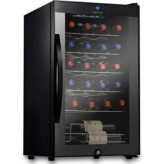 NutriChef 24 Large Freestanding Bottle Compressor Wine Cooler Refrigerator Cooling System, (Black)