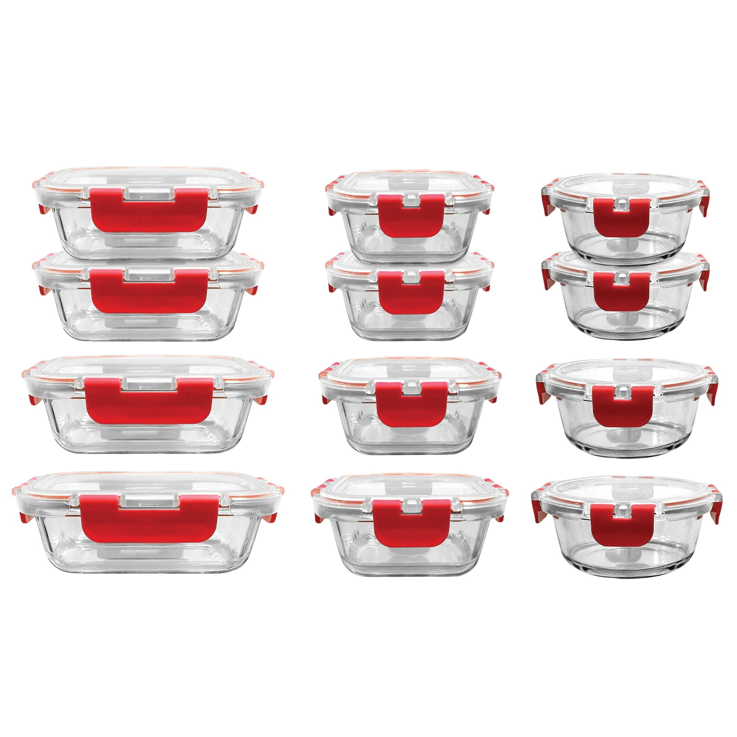 Nutrichef 4 Sets of High Borosilicate Rectangular Glass Bakeware Set with PE Lid (Red)