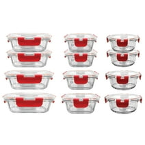 NutriChef 24-Piece Glass Food Storage Set with Locking Hinge Red Lids - Superior Quality