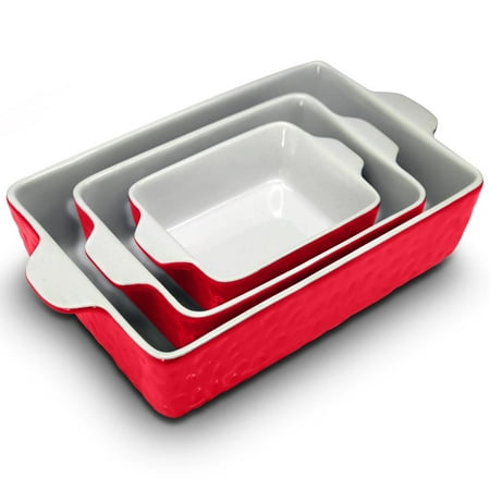 NutriChef 3 PIece Nonstick Ceramic Bakeware Set - PFOA PFOS PTFE Free Baking Tray Set w/ Odor-Free Ceramic Pans, Red