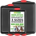 thumbnail image 1 of NutriChef 3-Piece Nonstick Baking Pan Set – Premium Steel Oven Bakeware with Red Silicone Handles, Heavy-Duty Commercial Grade Non-Stick Pans for Cookies, Cakes & Roasting – Easy to Clean Kitchen Set, 1 of 4