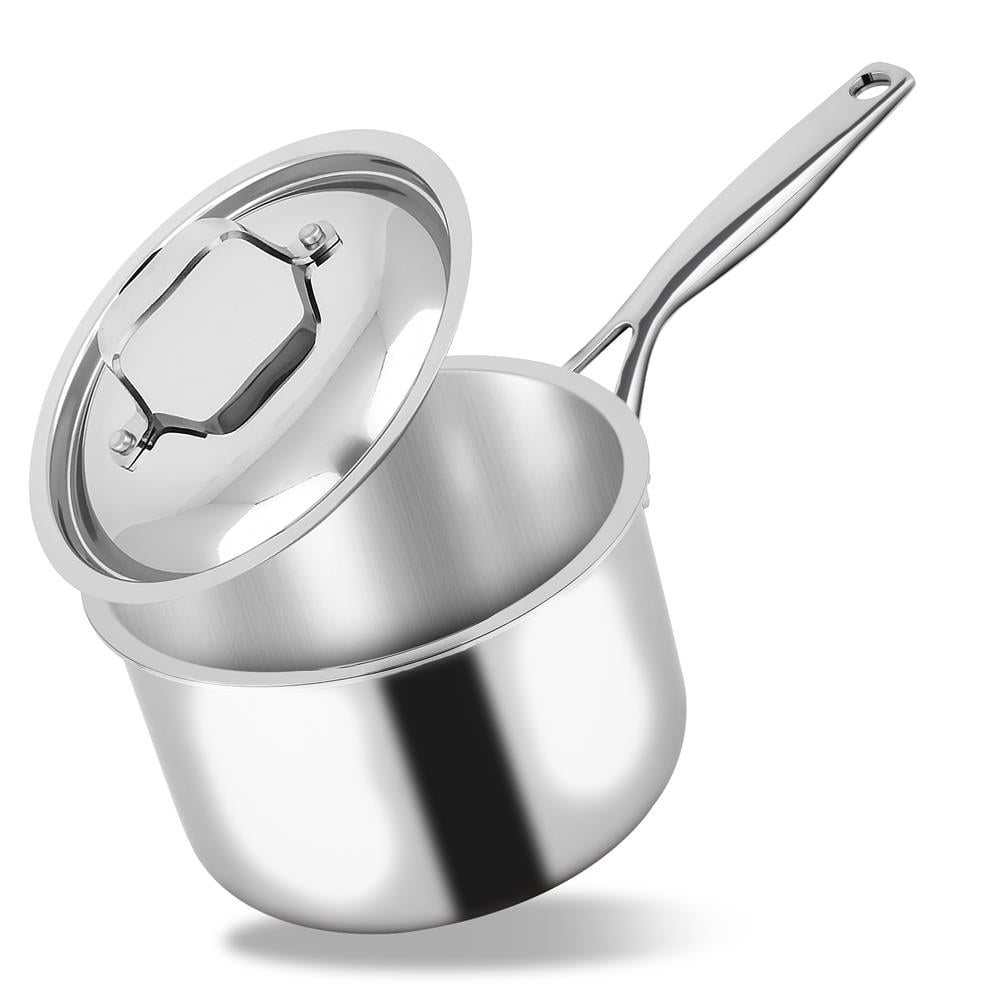 NutriChef 3quart Saucepan with Lid StainlessSteel StainResistant Sauce Pot Kitchen Cookware