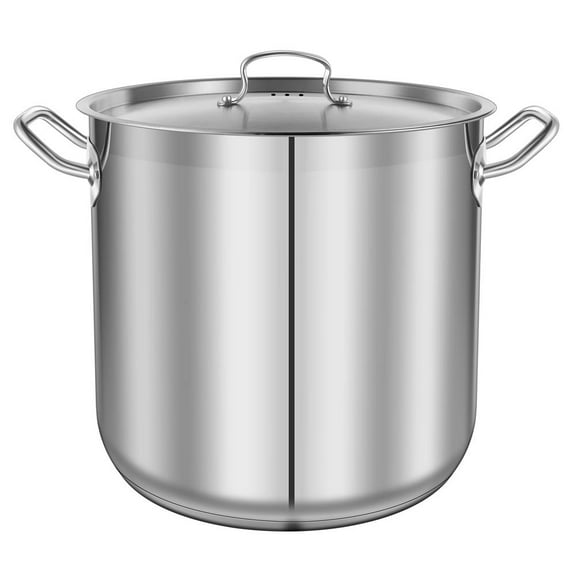 NutriChef 35 Quart Heavy Duty Induction Soup Pot W/ Stainless Steel Lid & Strong Riveted Handles