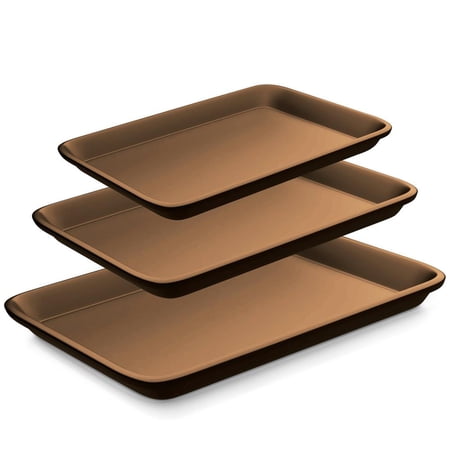 NutriChef 3pc Metal Oven Baking Tray, Professional Quality Kitchen Cooking Non-Stick Bake Trays - Stylish Metallic Coating, PFOA, PFOS, PTFE Free