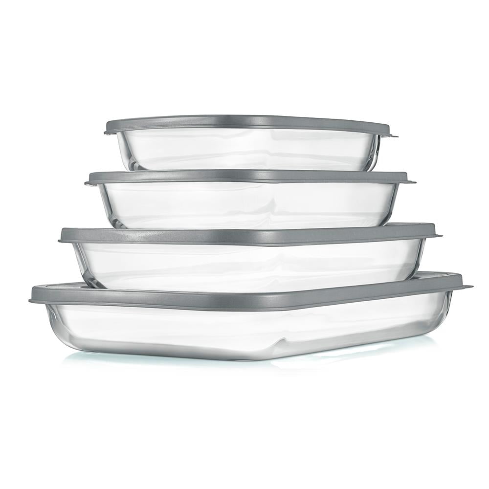  KOMUEE Rectangular Glass Baking Dish with Lids Set & Round Glass  Food Storage Containers With Lids Set,Glass Bakeware Set with Lids for  Lasagna, Leftovers, Cooking, Kitchen, Fridge-to-Oven,Gray: Home & Kitchen