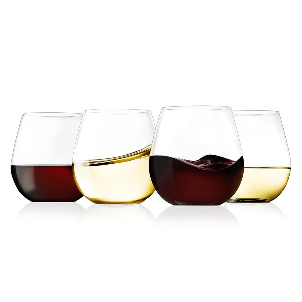 NutriChef 4Pcs Modern Clear 15oz Stemless Wine Glasses NGWINE44