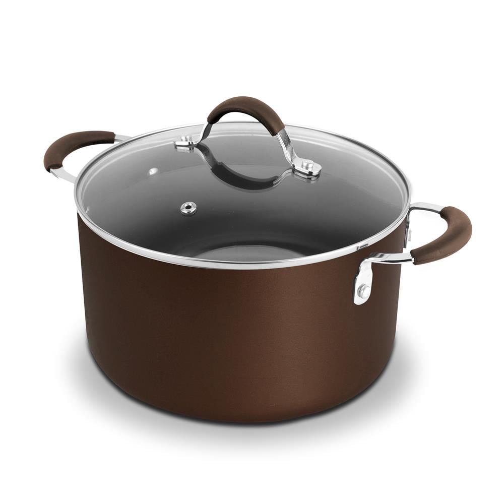 NutriChef 5 Quart Non-Stick Brown Aluminum Dutch Oven Pot with Lid