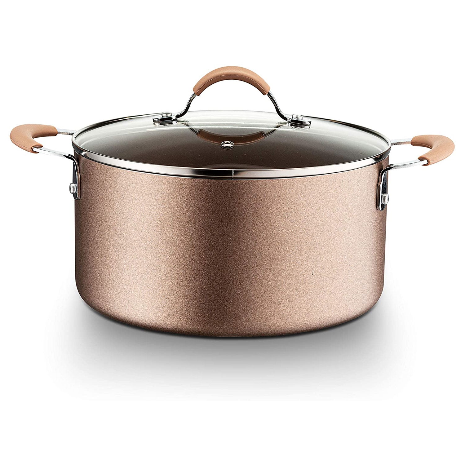 NutriChef 5 Quart Non Stick Dutch Oven with Lid \u0026 Stay Cool Handles, Brown