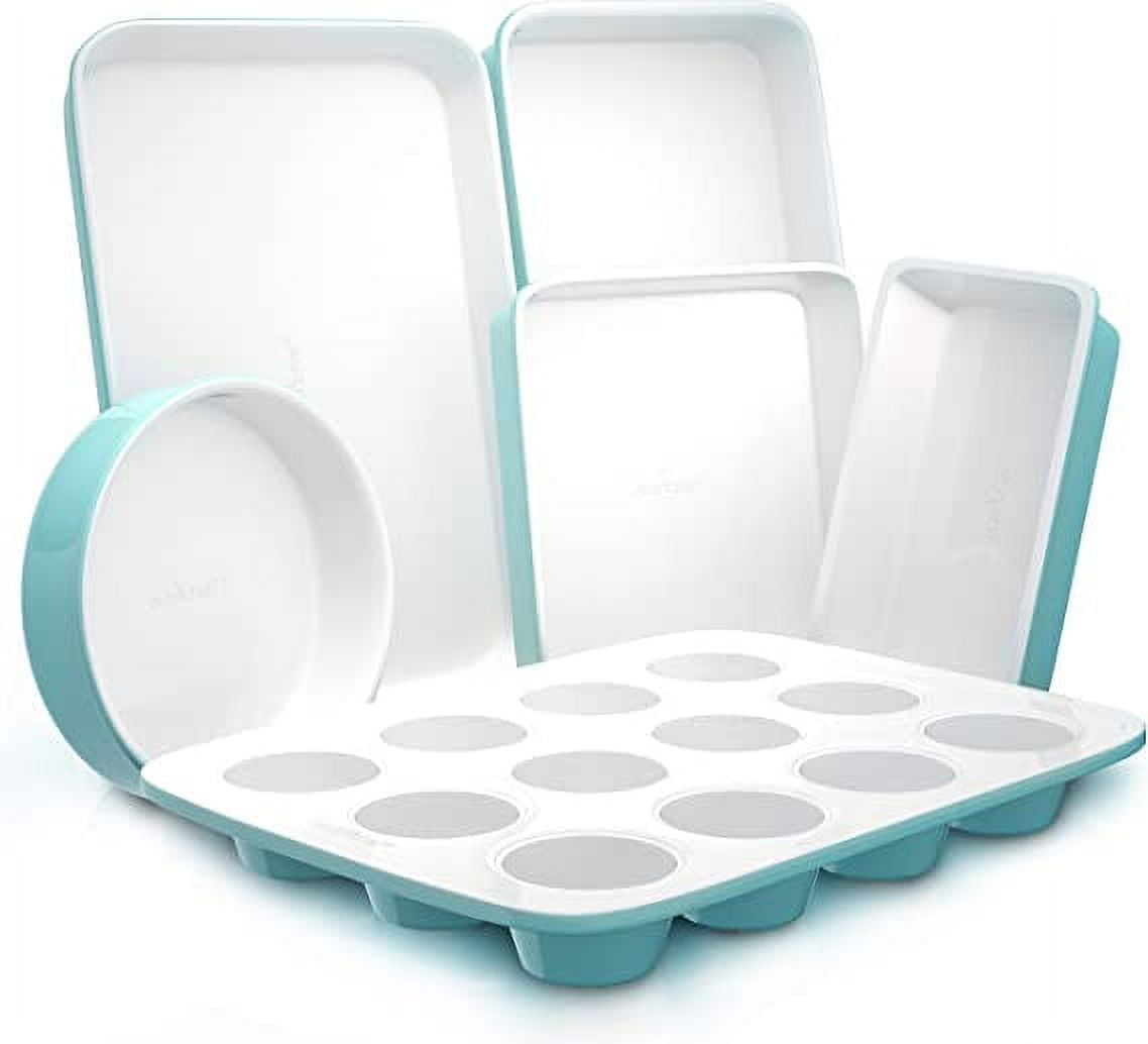 NutriChef 6-Pcs Non-Stick Kitchen Oven Baking Pans Sheets Set, Attractive Green & White Inside Pans