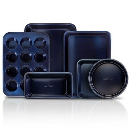 NutriChef 6 Piece Non Stick Kitchen Oven Carbon Steel Baking Pans, Blue