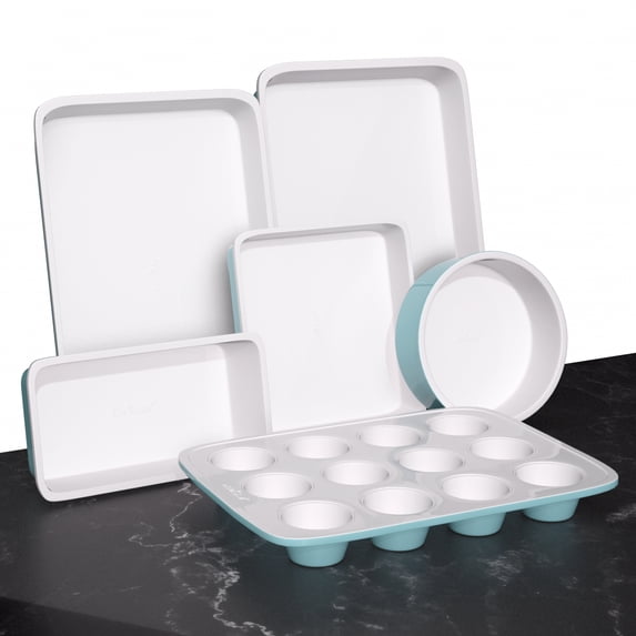NutriChef NCBK6CT5 - Kitchen Oven Baking Pans - Deluxe Non-Stick Bake Tray Sheet Bakeware Set, Ceramic Style (6-Pieces)