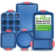 NutriChef 6-Piece Nonstick Bakeware Set Carbon Steel Baking Trays W/ Heat safe Silicone Handles