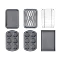 thumbnail image 1 of 6 Pieces Toaster Bakeware Set - Stackable and Non-Stick Gray Coating Inside & Outside Bake Tray Sheet Bakeware Set (Gray), 1 of 8