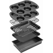 6 Pieces Toaster Bakeware Set - Stackable and Non-Stick Gray Coating Inside & Outside Bake Tray Sheet Bakeware Set Gray