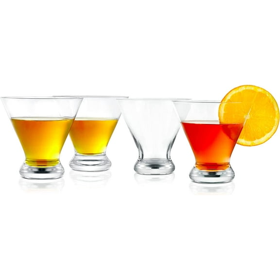 NutriChef 8.4oz Clear Martini Glasses, 4 set of Heavy Base Hand Blown Stemless Cocktail Glassware