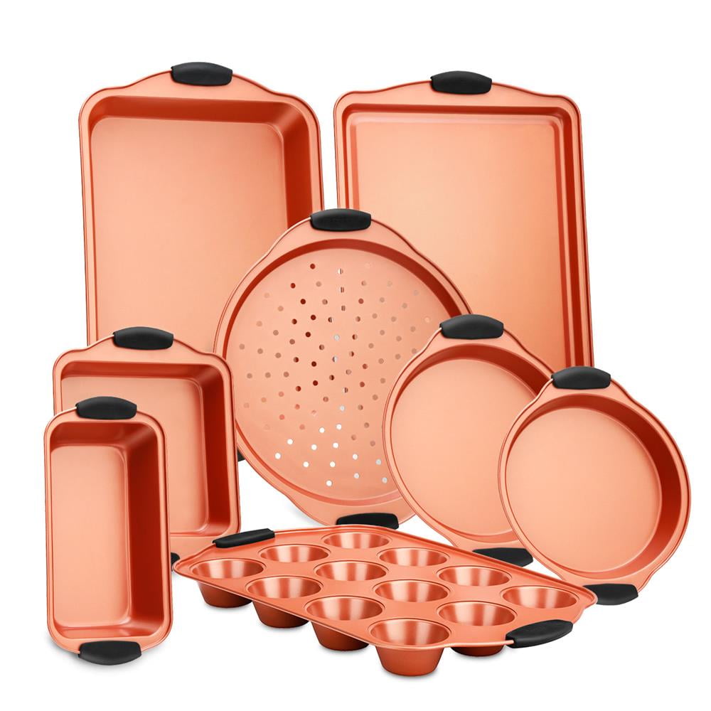 Copper Nonstick Carbon Steel Bakeware Set with Black Silicone Handles