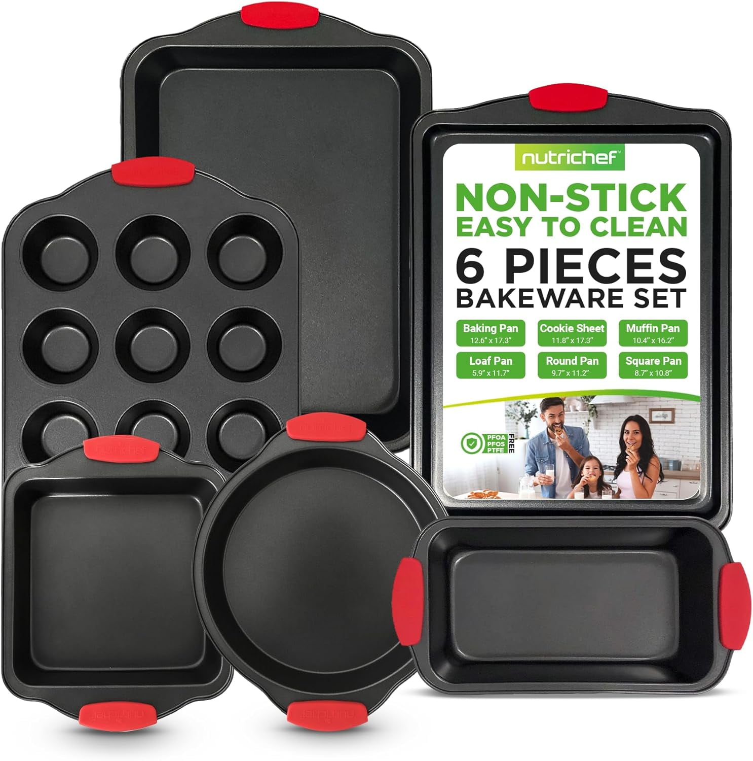 10-Piece Nonstick Bakeware Set, Even Heating, Carbon Steel, Blue Handles